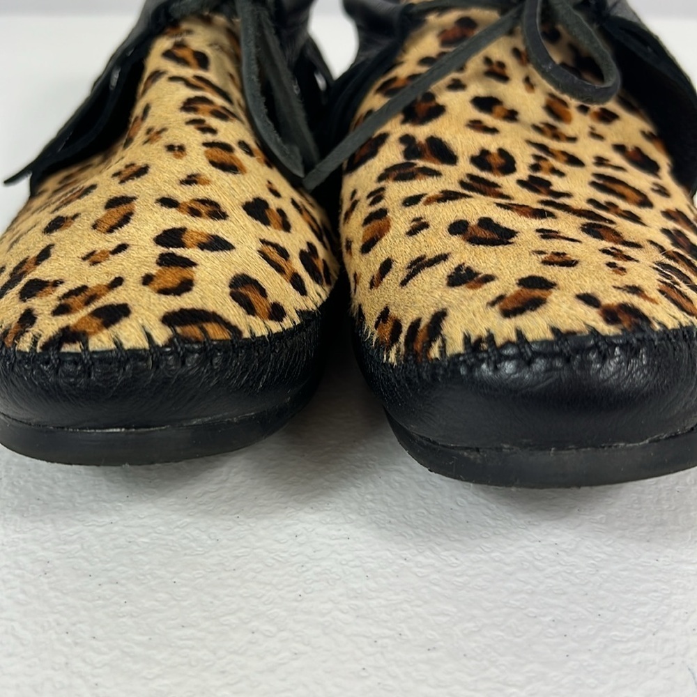 Minnetonka Sz 11 Leather Leopard Dyed Calf Hair Booties/Moccasins Festival EUC - Picture 8 of 10
